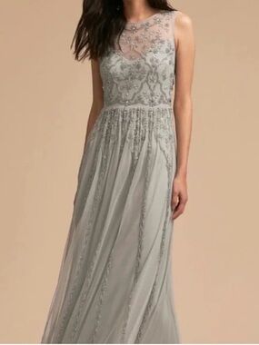 BHLDN Anthropologie Eliza Gown in Silver Blue